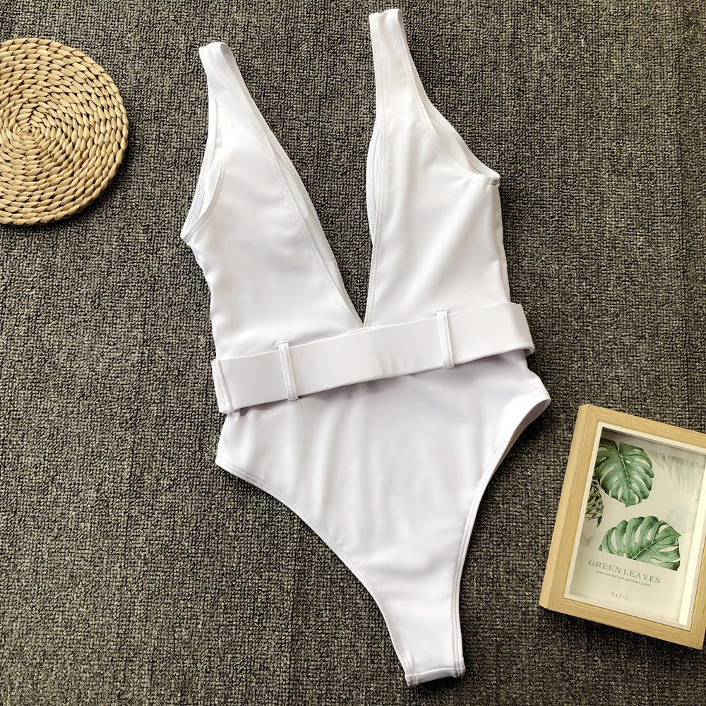 Sexy Pure Deep V Backless Swimwear Maillo