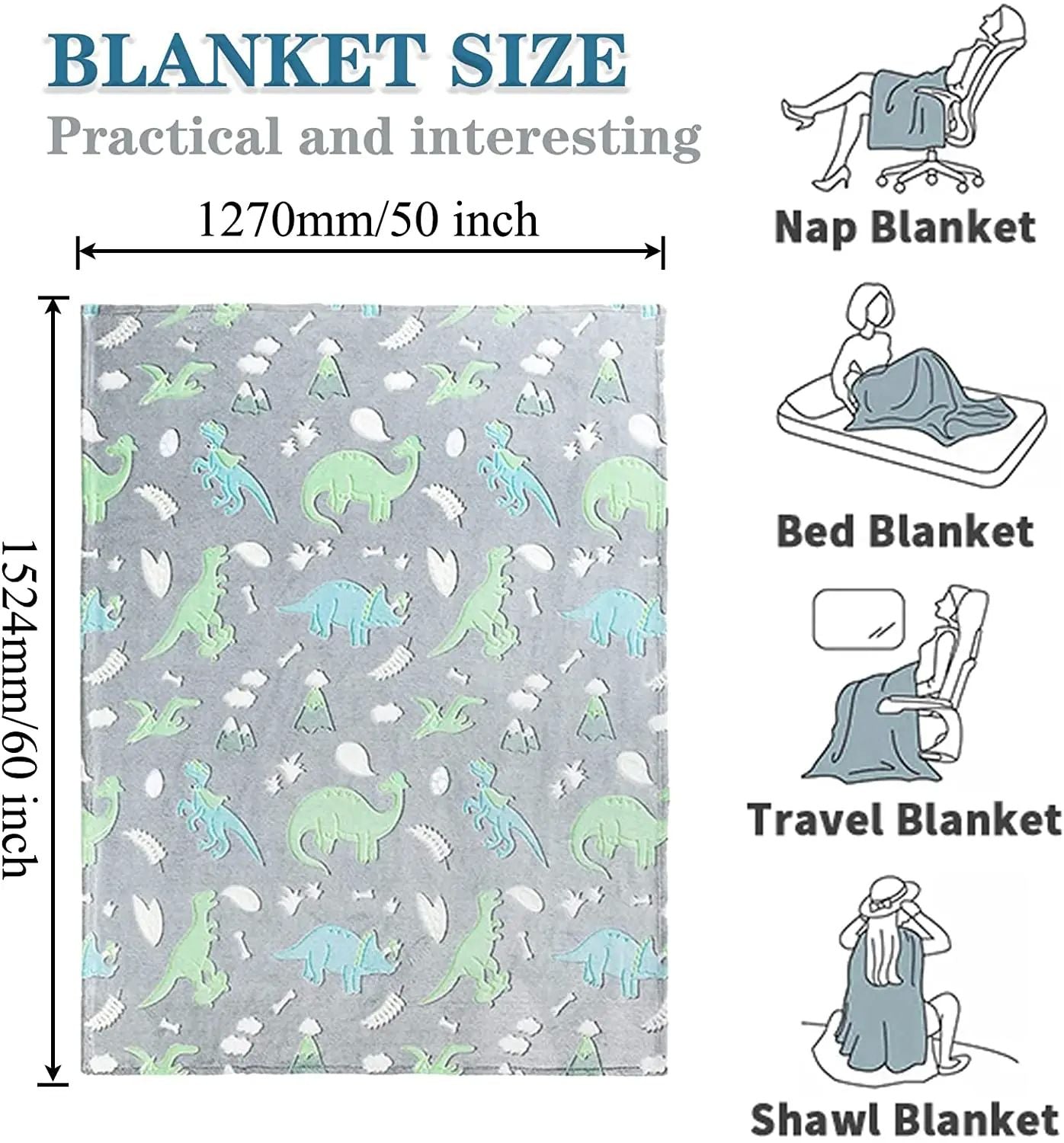 Luminous Unicorn Dinosaur Throw Blanket for Girls Boys Plush