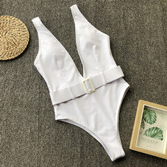 Sexy Pure Deep V Backless Swimwear Maillo
