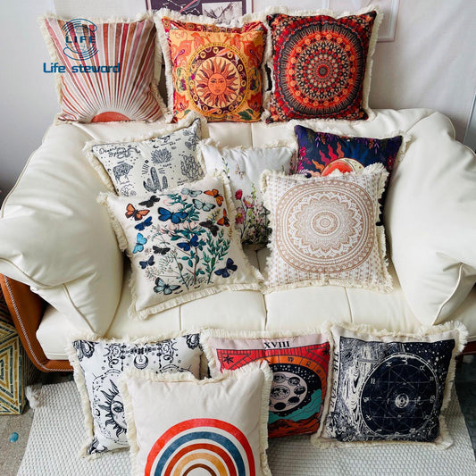 Tassel Edge Cotton Linen Pillowcase Home Decor Cushion Cover