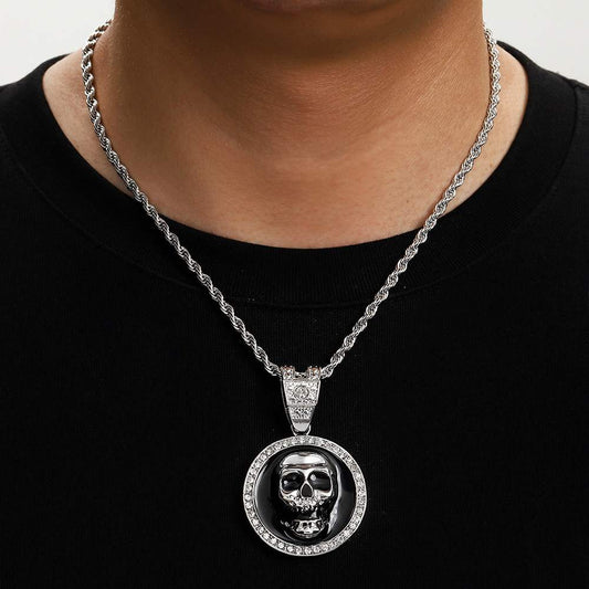 Temu Hot Sale Dripping Oil Alloy Skull Pendant Domineering Cool and Unique Trendy Hip Hop Necklace Men Ornament
