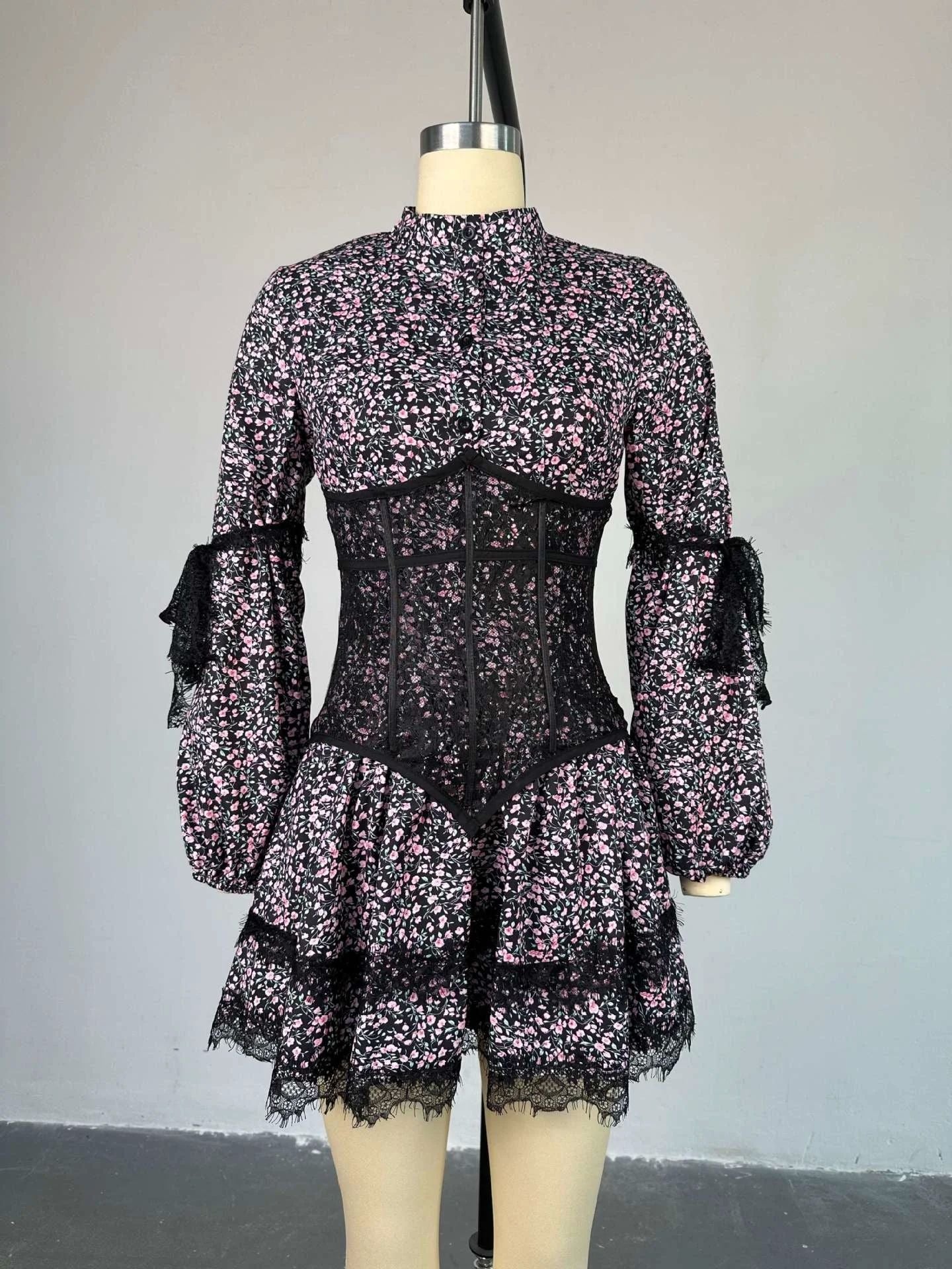 Lace Mini Dress Ruffled Fashion