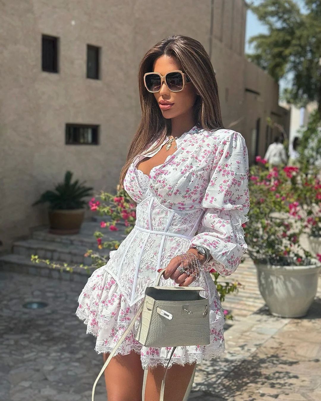 Lace Mini Dress Ruffled Fashion