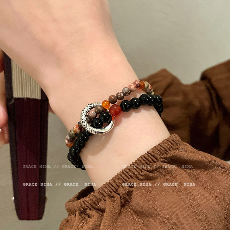 Easiest for Match Fancy Pearl Bracelet Women's New Chinese Style Chinese Ancient Style Obsidian Beaded Bracelet Crystal Bracelet Bracelet