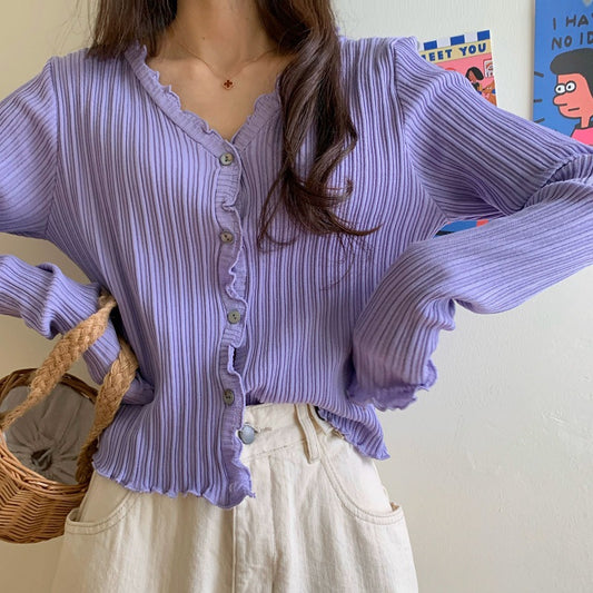 Korean Short Sweater Women V-Neck Knitted Cardigan 2021 Fash
