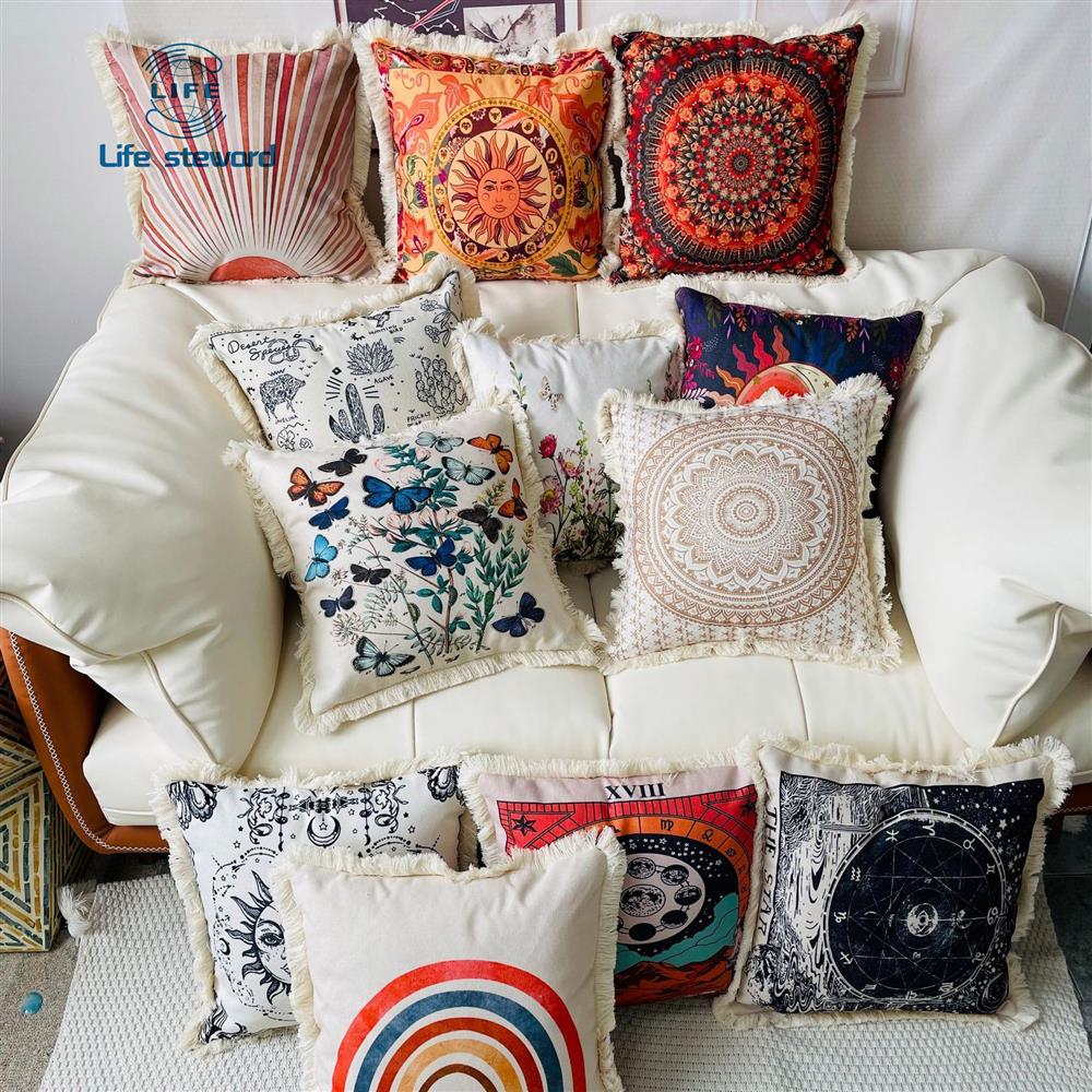 Tassel Edge Cotton Linen Pillowcase Home Decor Cushion Cover