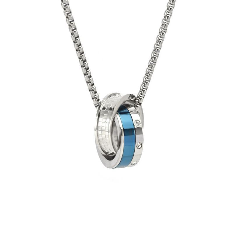 Fashion Titanium Steel Double Ring Necklace TikTok Hip Hop Ins Trendy Men Unique Crystal Pendant Long Sweater Chain Accessories