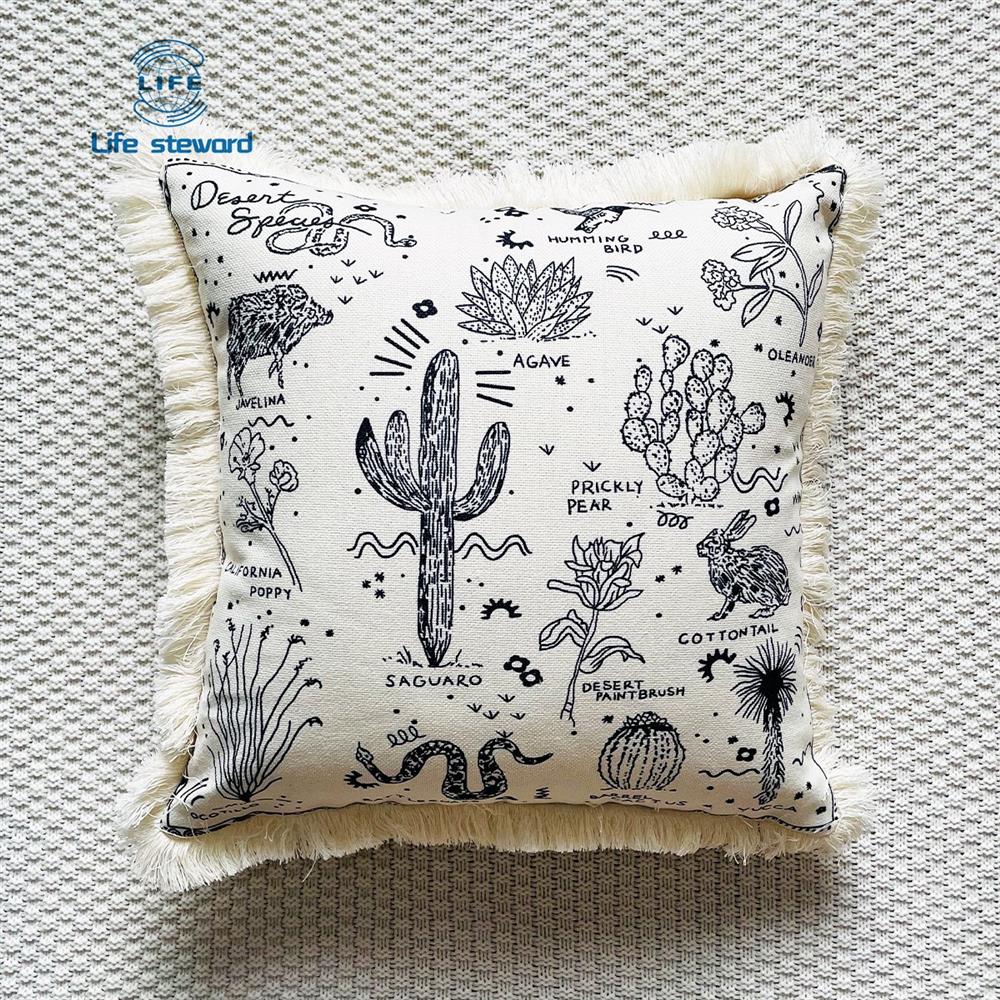 Tassel Edge Cotton Linen Pillowcase Home Decor Cushion Cover