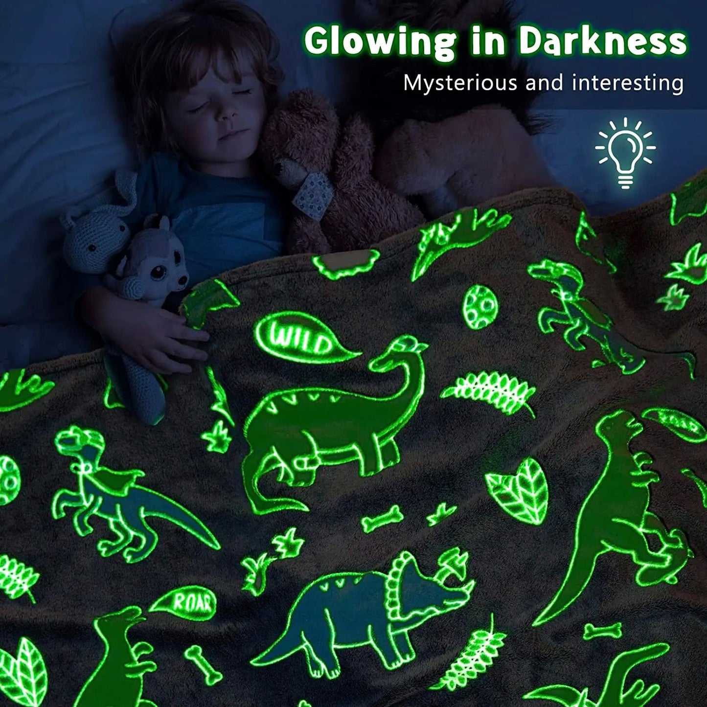 Luminous Unicorn Dinosaur Throw Blanket for Girls Boys Plush