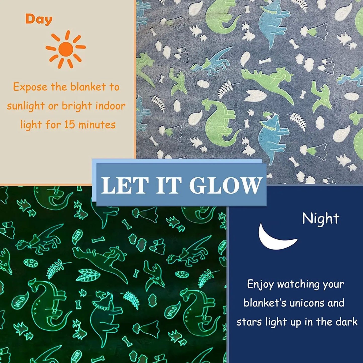 Luminous Unicorn Dinosaur Throw Blanket for Girls Boys Plush