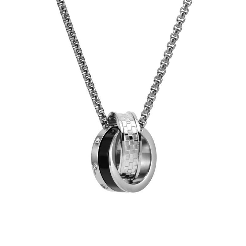 Fashion Titanium Steel Double Ring Necklace TikTok Hip Hop Ins Trendy Men Unique Crystal Pendant Long Sweater Chain Accessories