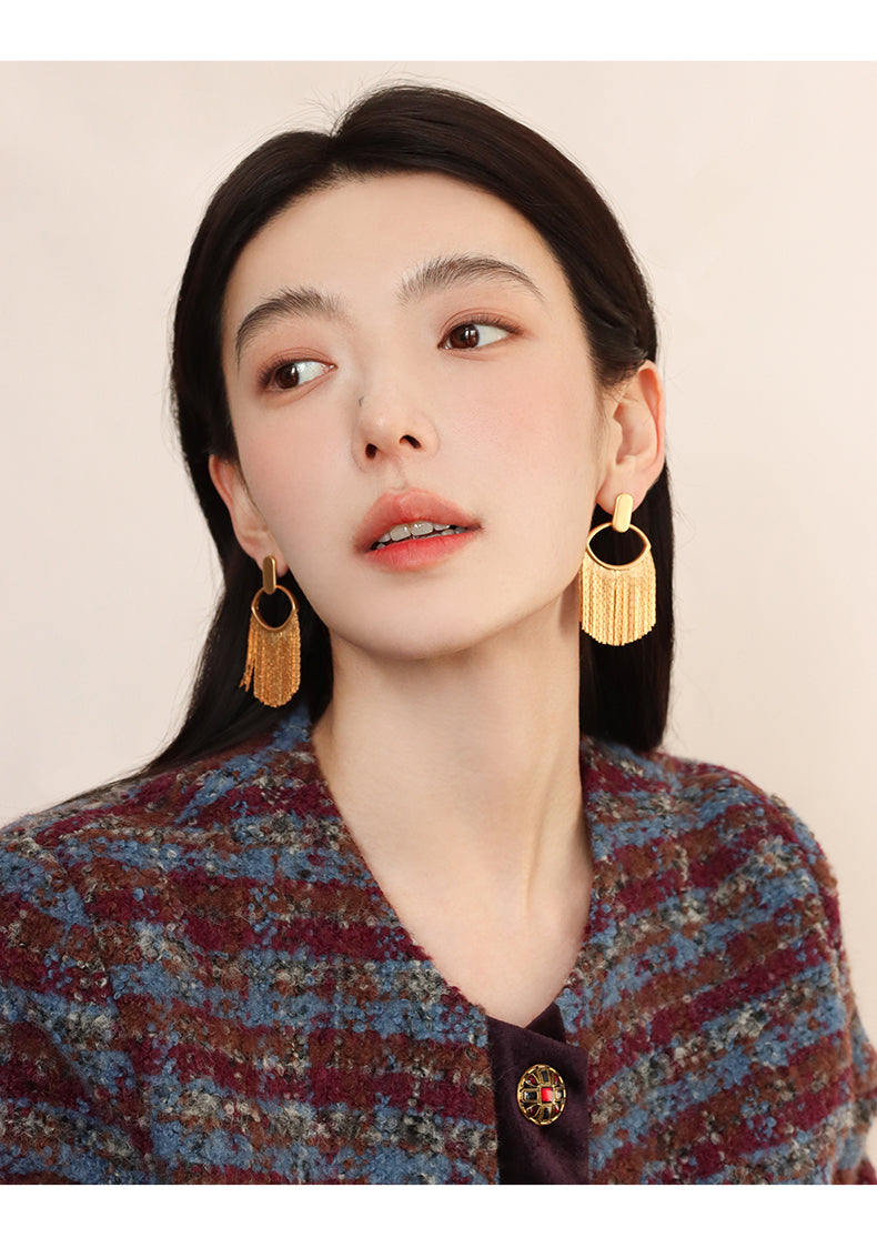 Meuri "Queen of Sands" Modified Face Unique Vintage Tassel Earrings Female Fashion Exaggerated Summer 925 Silver Needle