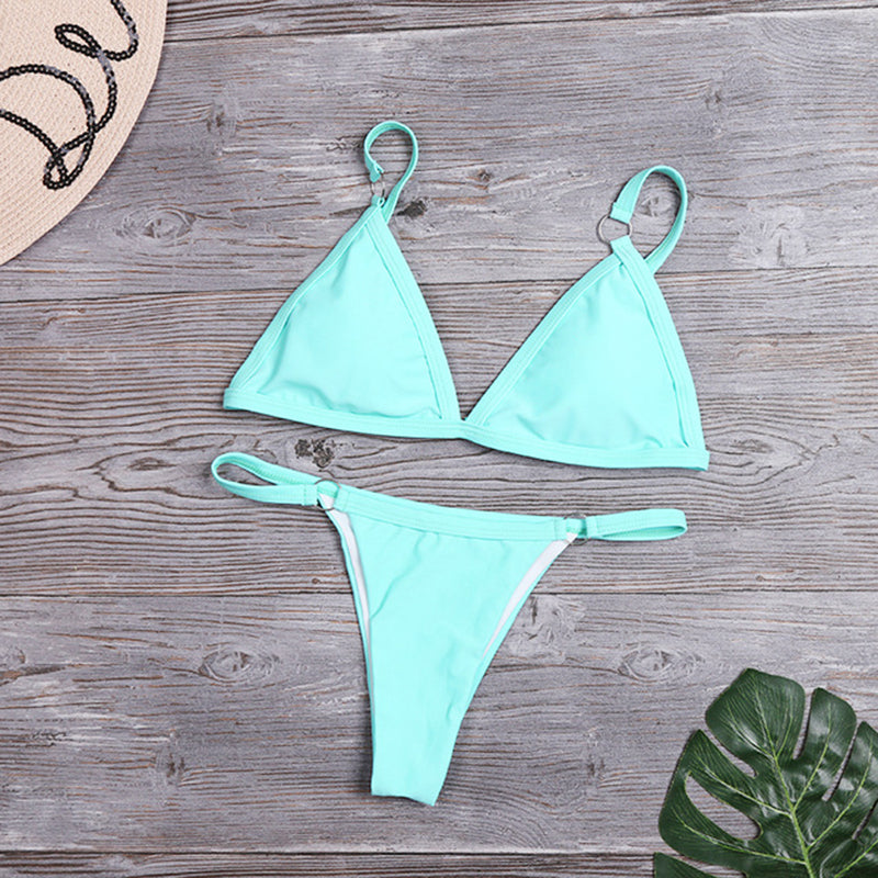 Bikini  New Summer Solid Bikini Set Low Waist Swimwear W