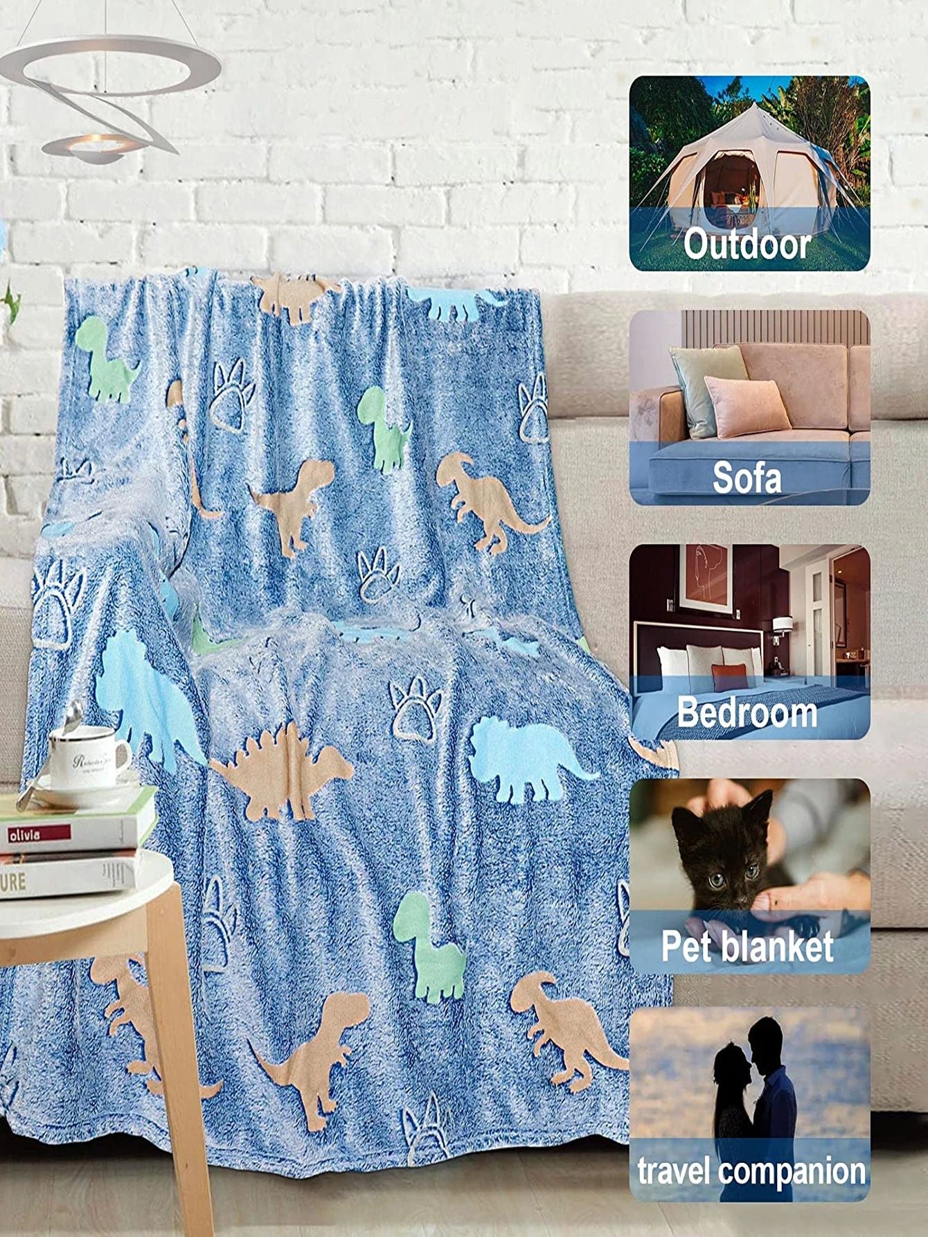 Luminous Unicorn Dinosaur Throw Blanket for Girls Boys Plush