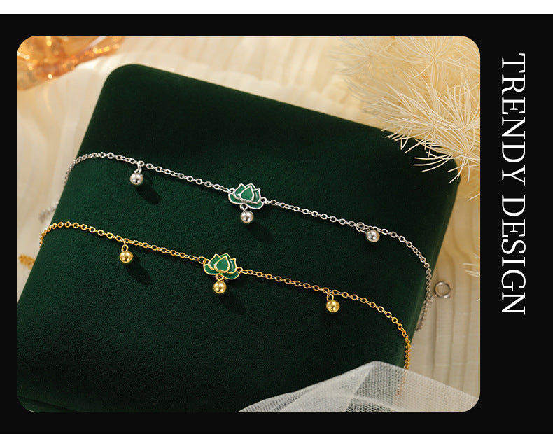 S925 Sterling Silver Step-by-Step Lotus Sliver Beads Anklet Female Retro Artsy Fresh Lotus Lucky Beads Ankle Chain Ornament