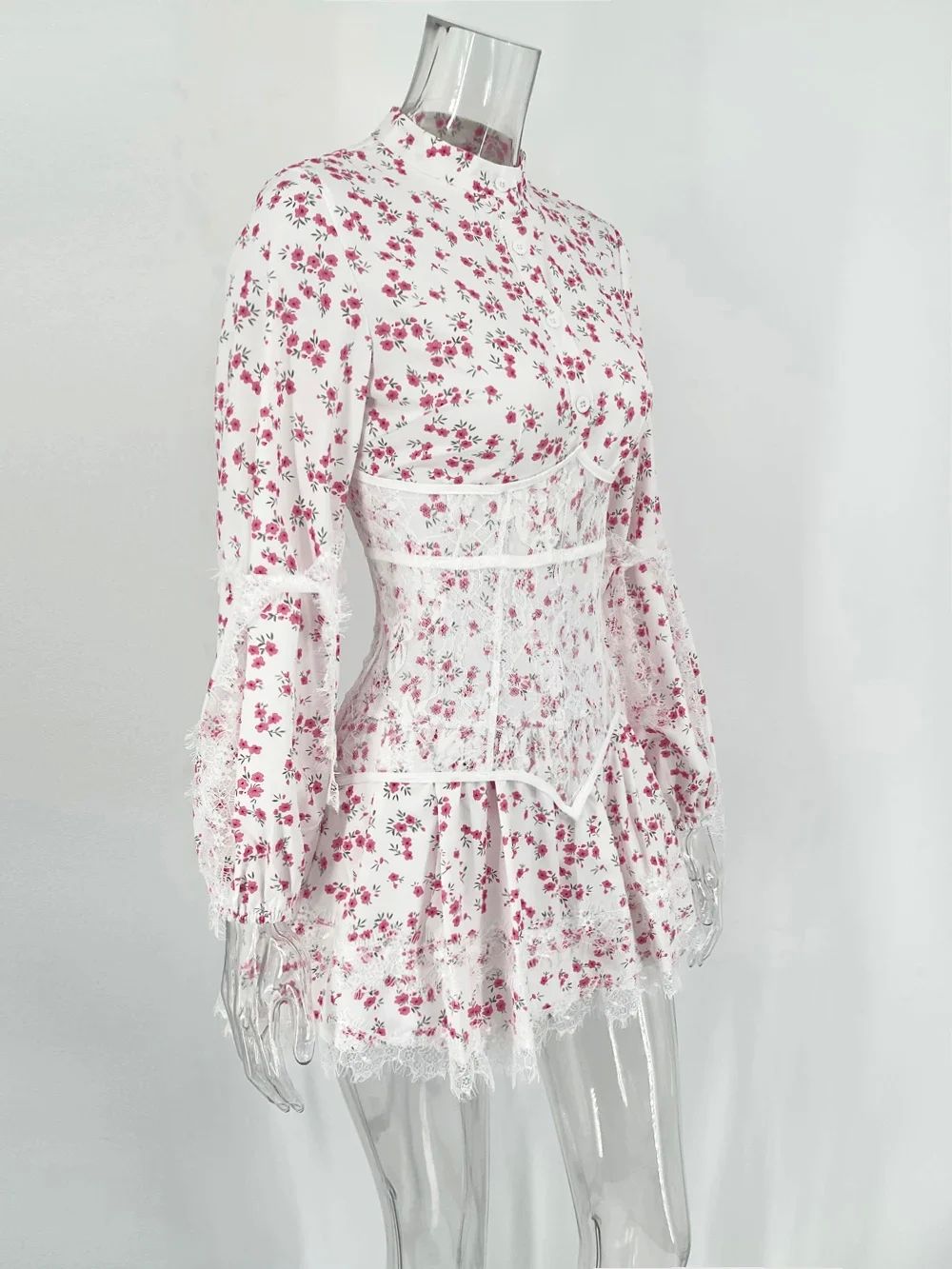 Lace Mini Dress Ruffled Fashion