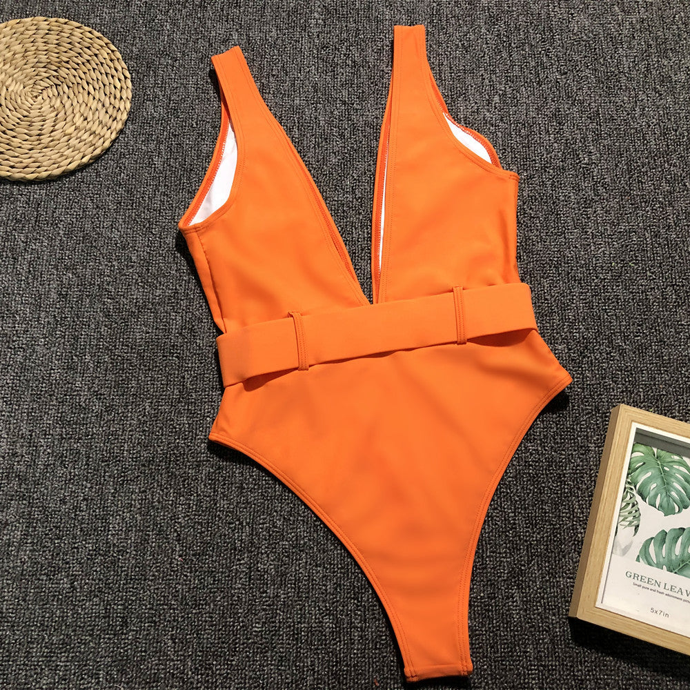Sexy Pure Deep V Backless Swimwear Maillo