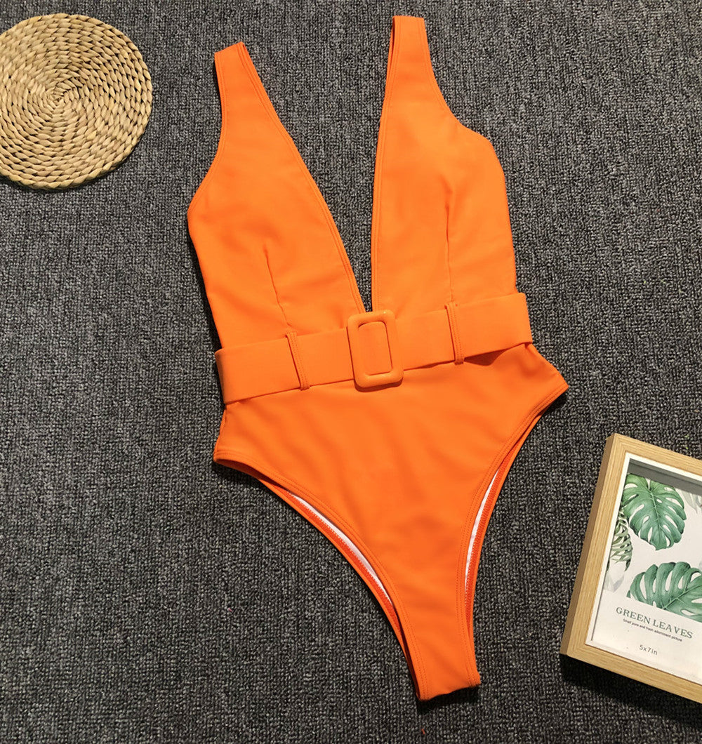 Sexy Pure Deep V Backless Swimwear Maillo