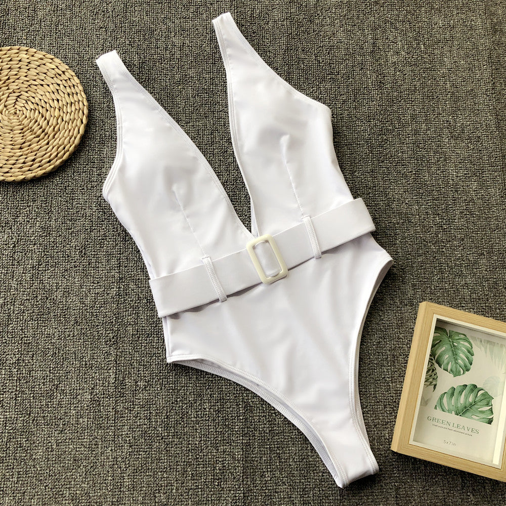 Sexy Pure Deep V Backless Swimwear Maillo