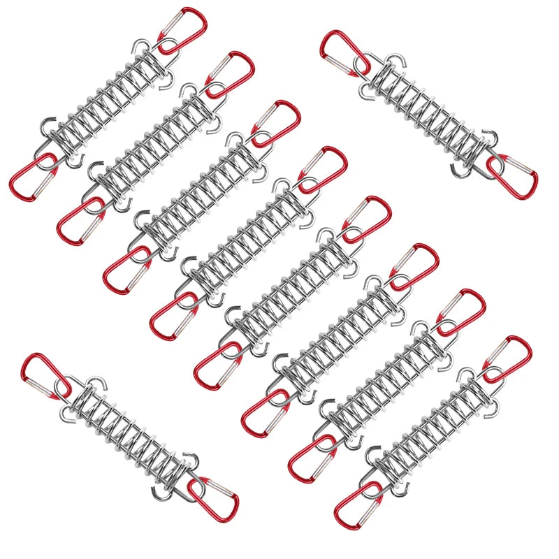 5/10Pcs/set Steel Tent Wind Rope Spring Buckle Tent Tensioner Camping Deck Pegs with Carabiner Clips Awning Tightener Fixed Hook