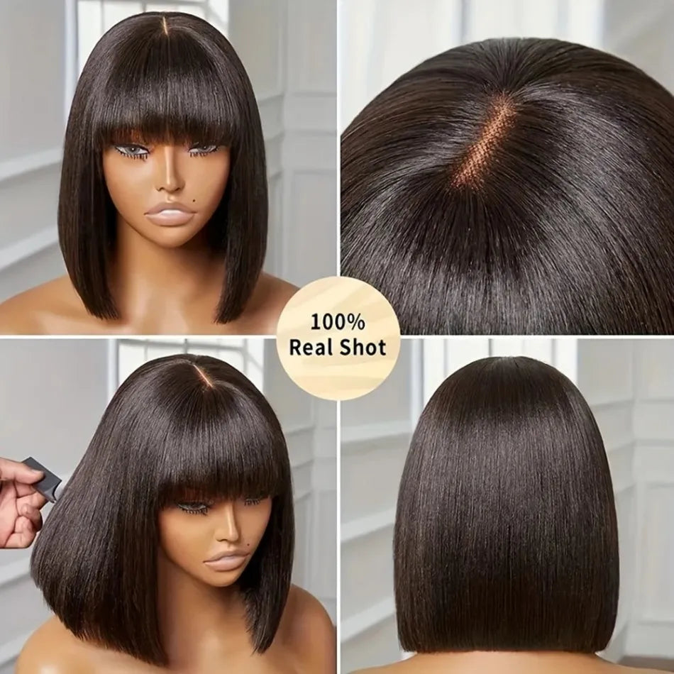 250 Density 3x1 Middle Part Lace Wig Bone Straight Cheap Wigs Full Machine Made Human Hair Wig with Bangs on Clearance Sale