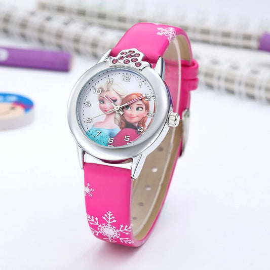 Elsa Girls Kids Watch Leather Strap Cute Children's Cartoon  Anime Princess Crown Table Gifts
