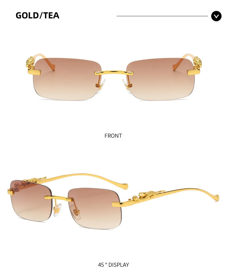 Vintage Sunglasses Rimless Cut Edge Sunglasses Fashion Designer Shades Luxury Golden Leopard Frame Sunglasses UV400