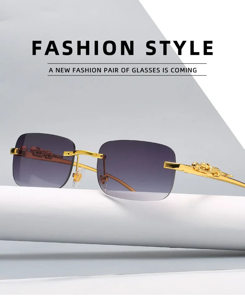 Vintage Sunglasses Rimless Cut Edge Sunglasses Fashion Designer Shades Luxury Golden Leopard Frame Sunglasses UV400