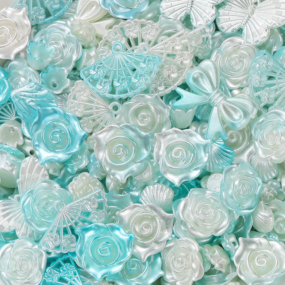 30g Colorful Pearlescent Mixed Butterfly Fan Acrylic Bead Spacer Loose Bead for DIY Necklace Bracelet Jewelry Making Accessories