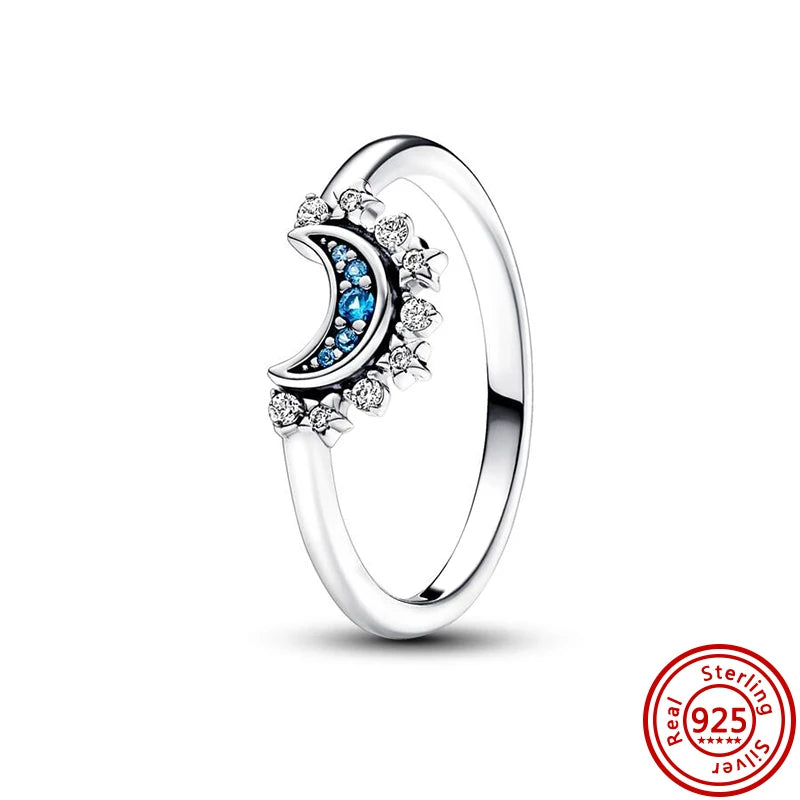 New 925 Sterling Silver Organically Shaped Stacking Pearls Hearts Stars Moon Sun Day Night Sparkling Pantaro Rings Women Jewelry