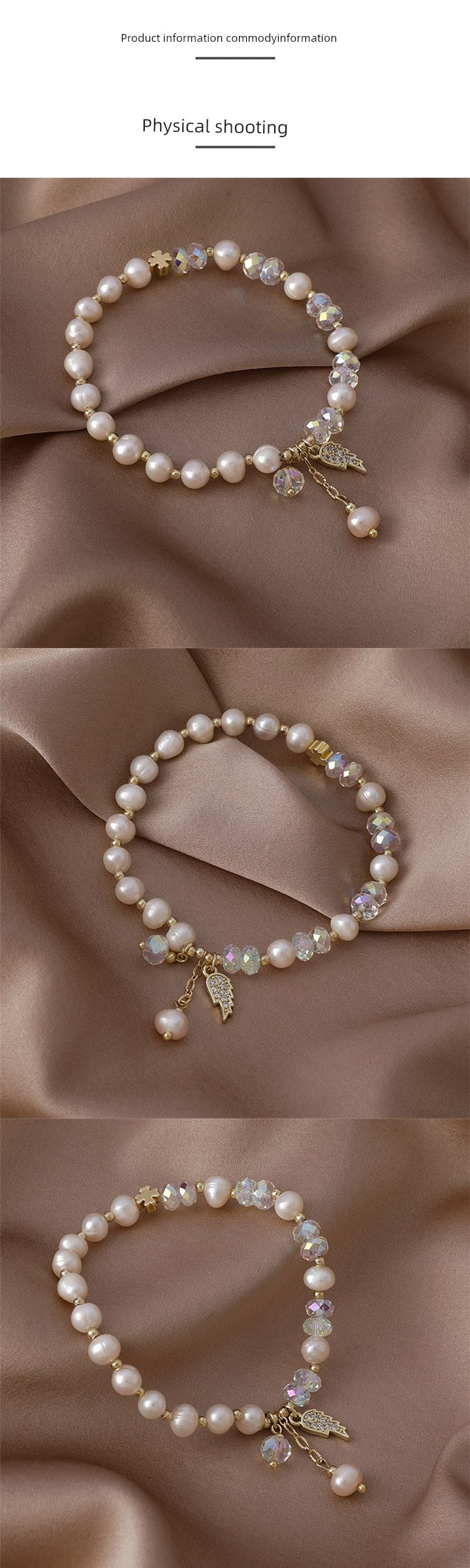 Freshwater Pearl Bracelet Women's Exquisite Baroque Crystal Bracelet Student Girlfriends Ins Special-Interest Design Wings Bracelet