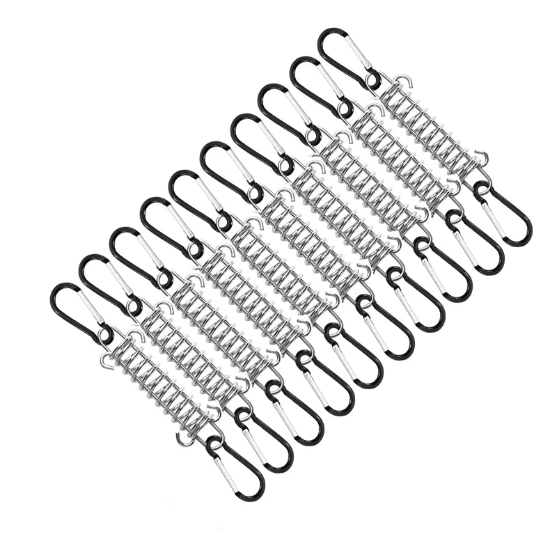 5/10Pcs/set Steel Tent Wind Rope Spring Buckle Tent Tensioner Camping Deck Pegs with Carabiner Clips Awning Tightener Fixed Hook