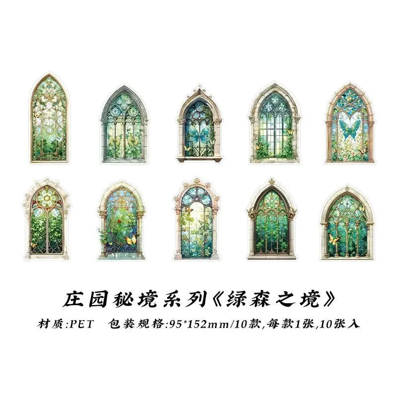 10 Pcs/pack Manor Mystery Series Decorative Sticker Retro Flowery Window Collage Scrapbooking Label Diy Diary Journal Planner