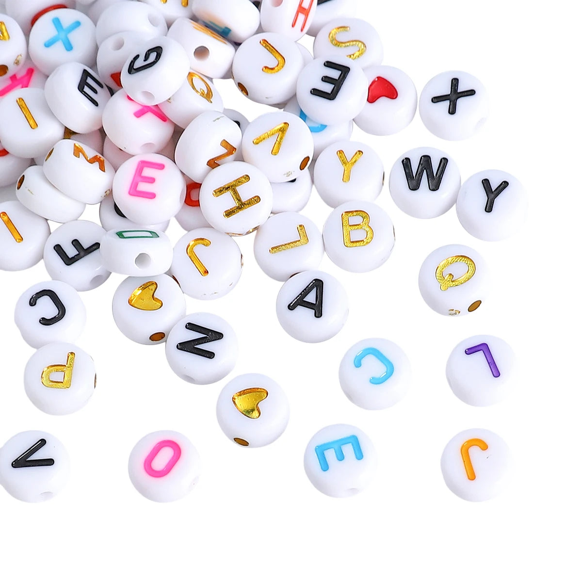 About270Pcs4x7mm Acrylic A- Z English Letter&Red Heart Flat Bead Material Pack Handmade DIY Making Jewelry Bracelet Accessories