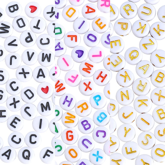 About270Pcs4x7mm Acrylic A- Z English Letter&Red Heart Flat Bead Material Pack Handmade DIY Making Jewelry Bracelet Accessories