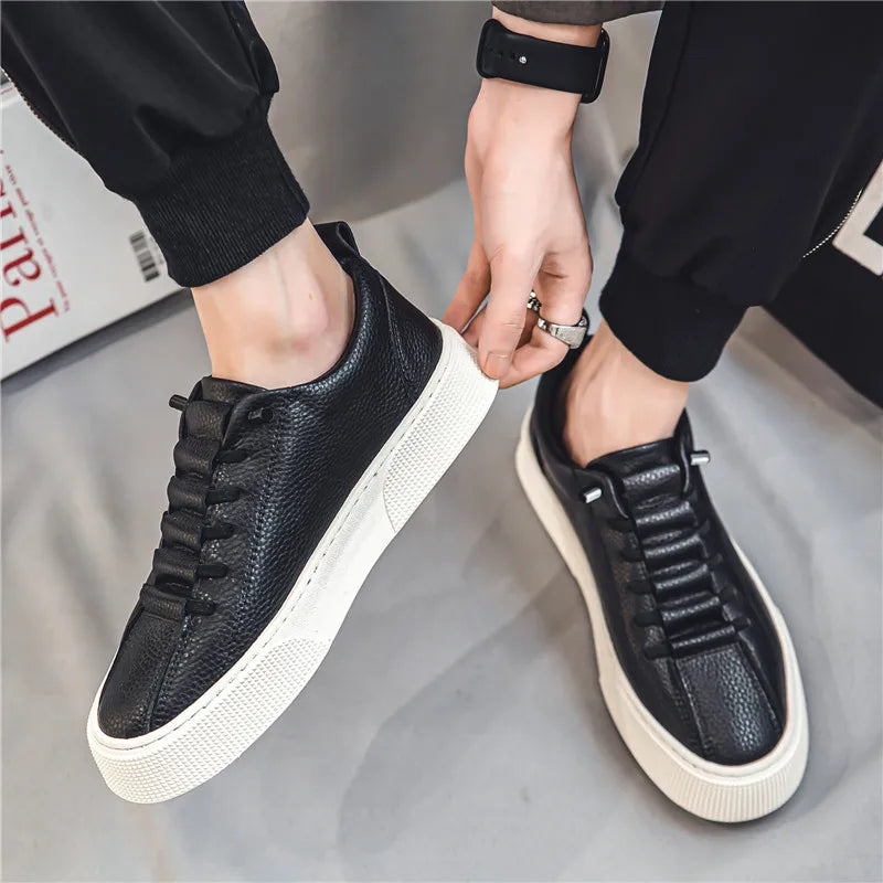 2025 New Mens Casual Shoes Quality PU Leather Shoes For Men Lace-up Breathable Fashion Lofer Autumn Flats Male White Shoes