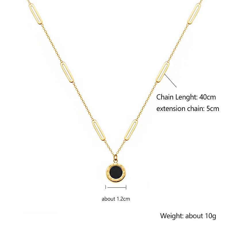 Fashion Roman Digital Wafer Pendant Necklace Stainless Steel Party Jewelry for Women Sexy Choker