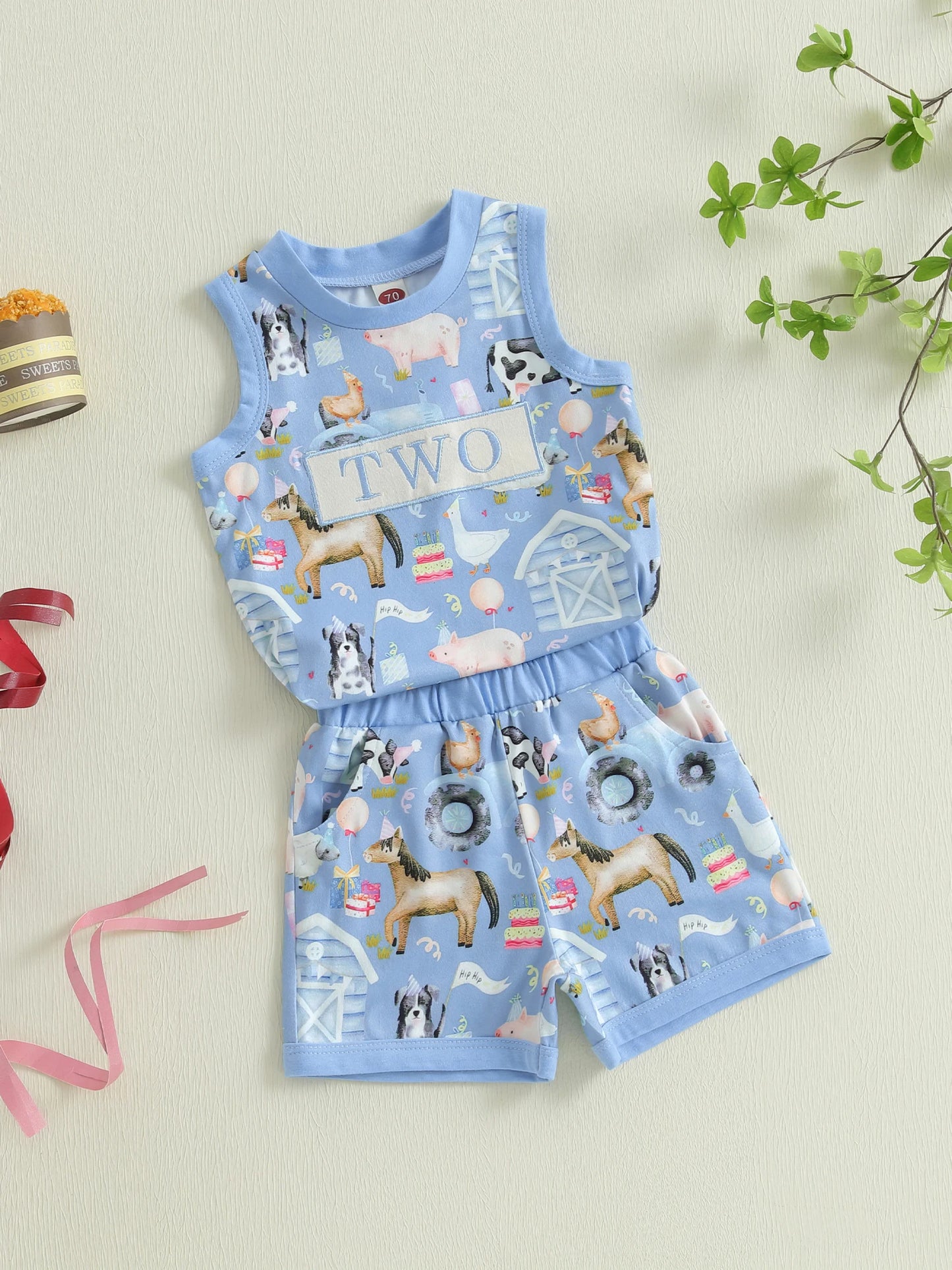 Baby Girl Birthday Outfit Floral Print Ruffle Sleeveless Top Elastic Waist Shorts 2 Piece Summer Set with Bow Headband