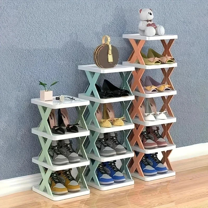Multi-layer Space-saving Dormitory Doorway Simple Slipper Rack Foldable Plastic Storage Shoe Cabinet No-drilling Dustproof