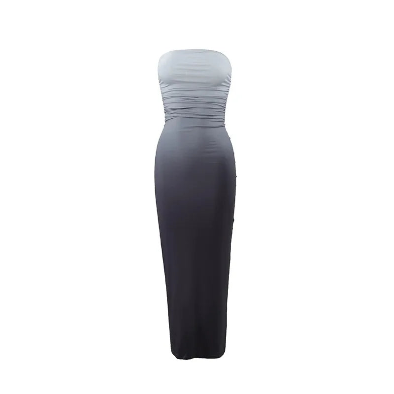 NSANGU Gradient Strapless Backless Sexy Maxi Dress For Women Fashion Off-shoulder Sleeveless Bodycon Back Split Long Dress