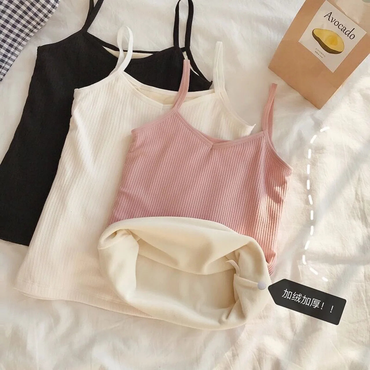 Women Sleeveless Top Thin Velvet Corset Top Winter Warm Fleece Tank Tops Breathable Solid Loose Comfortable Woman T-shirt Female