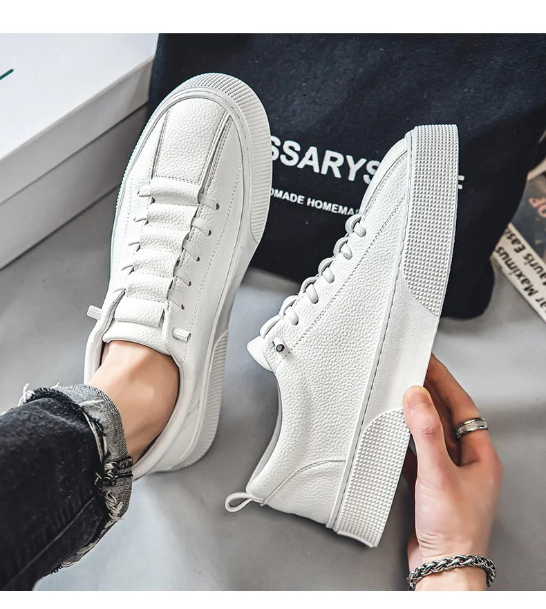 2025 New Mens Casual Shoes Quality PU Leather Shoes For Men Lace-up Breathable Fashion Lofer Autumn Flats Male White Shoes