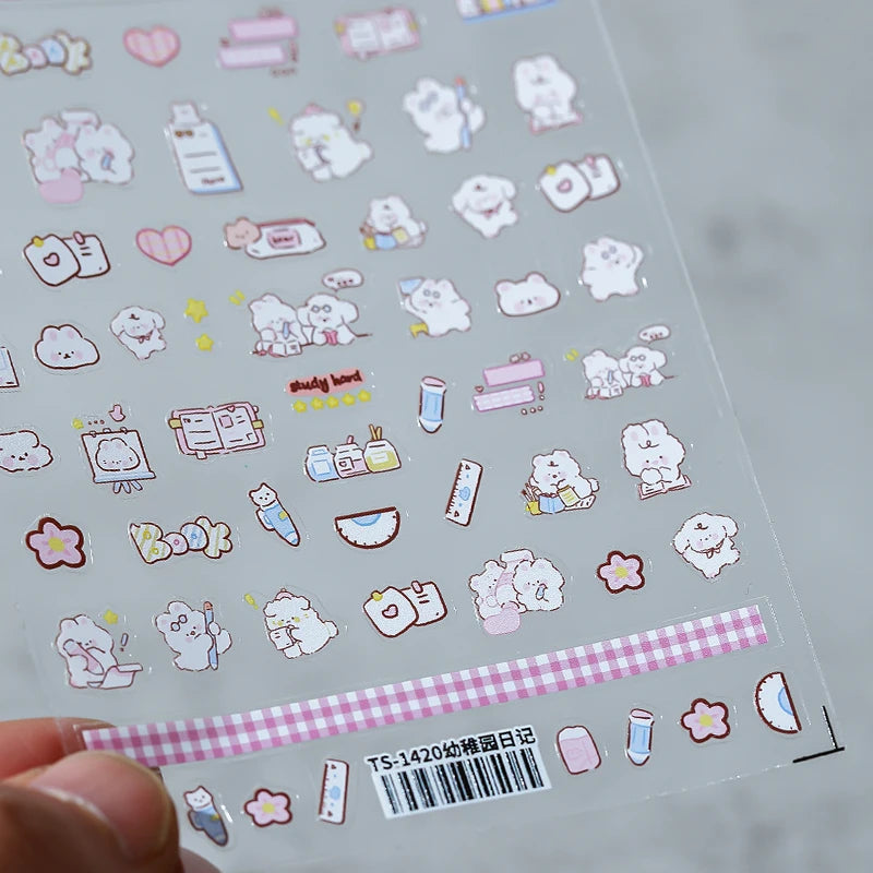 Colored Doodle Violin Music Note Design 5D Embossed Reliefs Nail Art Stickers Cute 3D Self Adhesive Manicure Decals Wholesale
