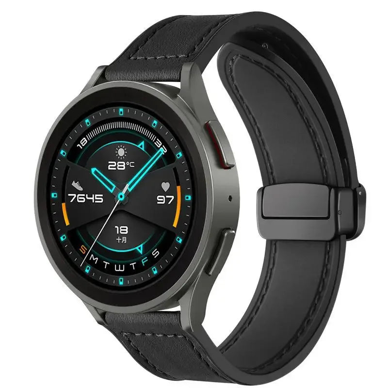 Magnetic leather watch strap, compatible with Huawei/Xiaomi/Samsung, Galaxy Watch 3 45/46mm, women's and men's 22mm watch straps