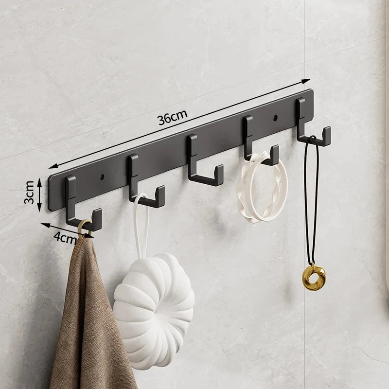 Space Aluminum Black Hook Bathroom Towel Hook Living Room Door Back Clothes Hook Simple Black Storage Hook To Save Space