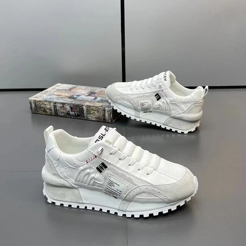 Color Block Chunky Sneakers Men Running Shoes Fashion Casual Breathable Leather Mesh Increased Thick Platform Designer Shoes