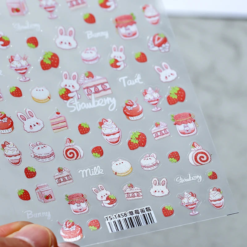 Colored Doodle Violin Music Note Design 5D Embossed Reliefs Nail Art Stickers Cute 3D Self Adhesive Manicure Decals Wholesale