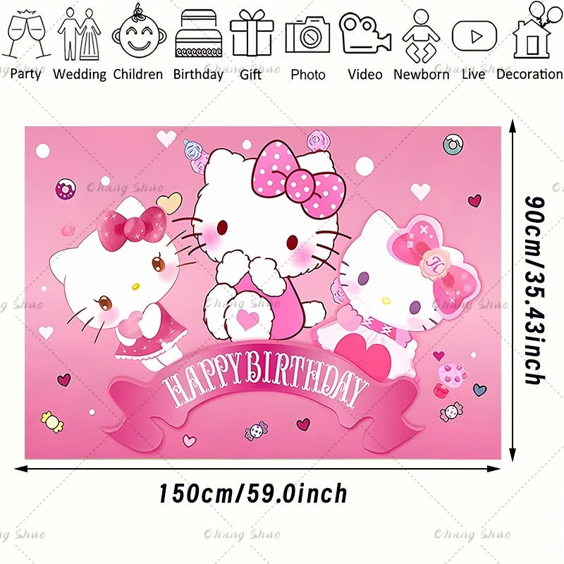 Hello Kitty Theme Birthday Party Decorations Balloon Set Cartoon Cat Aluminum Foil Balloons Girls Favors Baby Shower Supplies