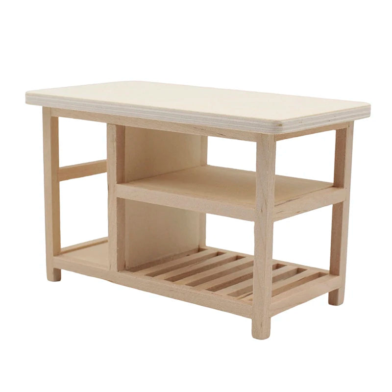 1:12 Dollhouse Miniature Table Dining Table Multi-layer Cooking Storage Table With Hook Up Furniture Kitchen Model Decor Toy