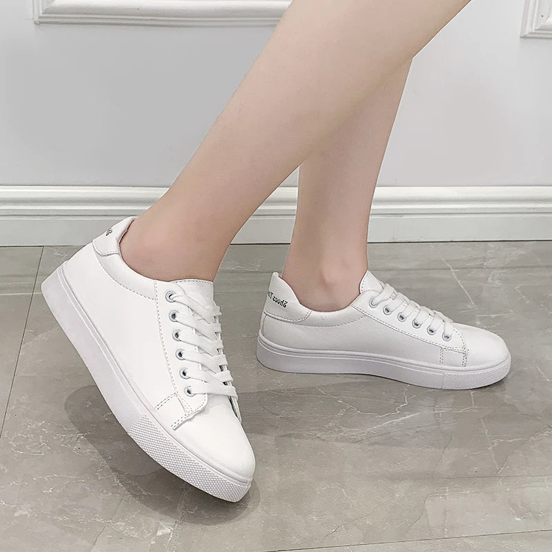 Women Sneakers Fashion Breathble Vulcanized Shoes Pu Leather Platform Shoes White Lace Up Casual Shoes Zapatos Mujer